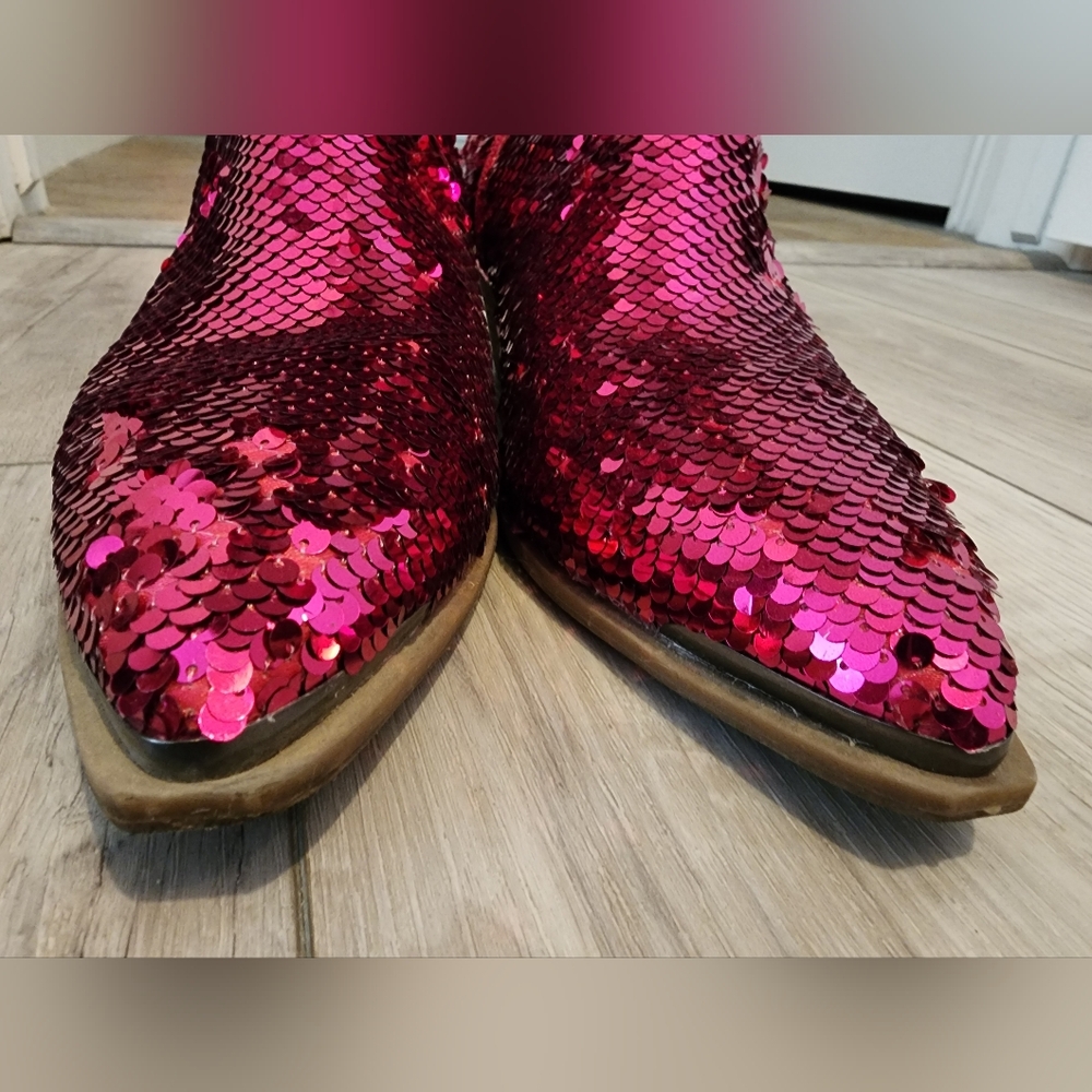 Dingo Hot Pink Sequin Ankle Boots 8.5 - Picture 9 of 10